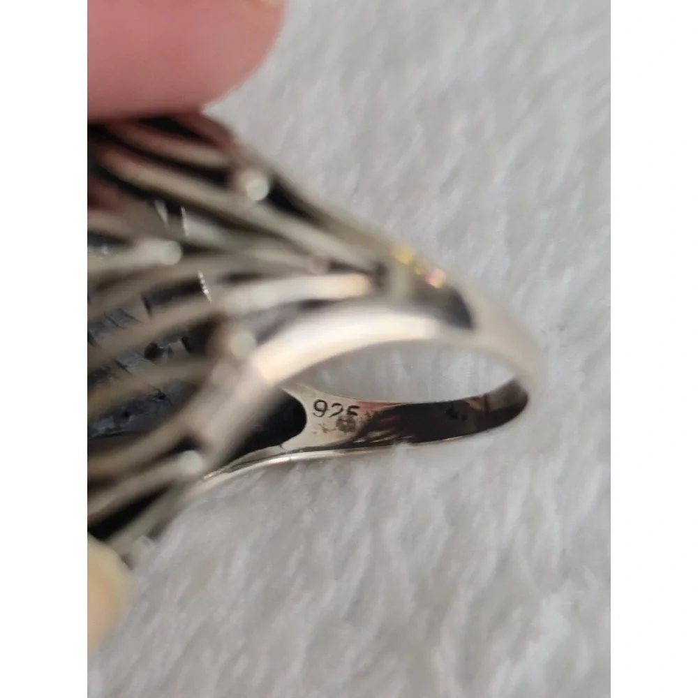 Vintage 925 Sterling Silver Marcasite Oval Statement Ring Size 10 17g